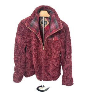 Pendleton Women's Sherpa Fleece Zip Jacket With Plaid Lining Burgundy Women Sz S